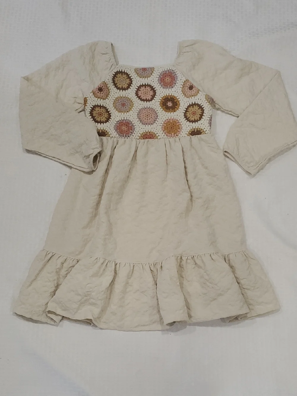 LC Lauren Conrad Cream Dress with Multicolor Crochet Yoke